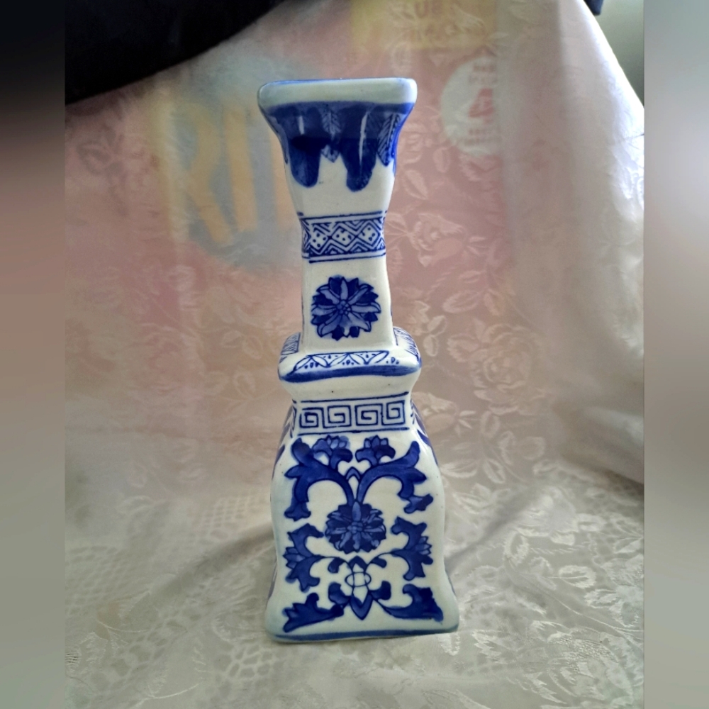Blue and White Ceramic Candle Holder